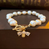 Pearl Buckle Bracelet with Zircon Bee Pendant