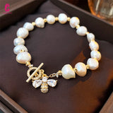 Pearl Buckle Bracelet with Zircon Bee Pendant