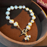 Pearl Buckle Bracelet with Zircon Bee Pendant
