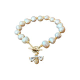 Pearl Buckle Bracelet with Zircon Bee Pendant