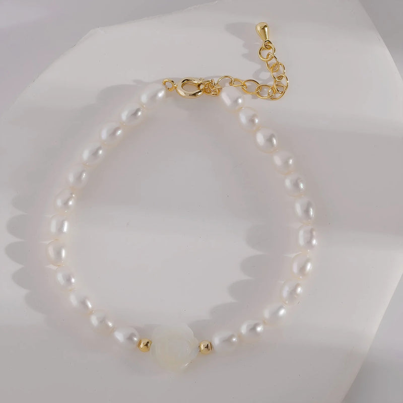 Freshwater Pearl Bracelet with Rose Mother Shell - Daily Wear