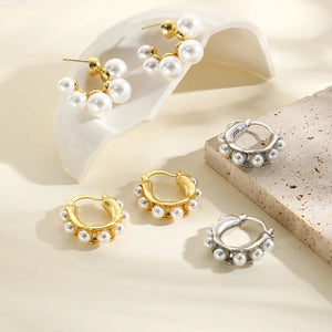 Geometric Pearl Earrings U-Shaped Beads Ear Clip