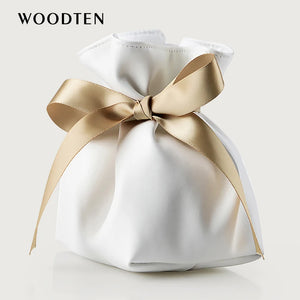 Bowknot Ribbon Leather Jewelry Gift Bag Drawstring Pocket Bracelet Storage