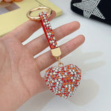 Multi-color Love Heart Keychain Rhinestone Alloy Key Ring Women Handbag Pendant