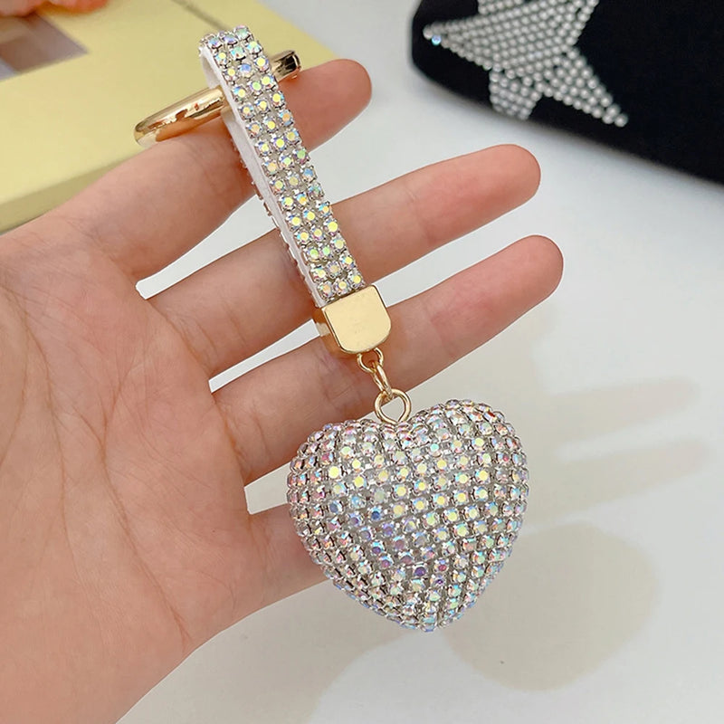Multi-color Love Heart Keychain Rhinestone Alloy Key Ring Women Handbag Pendant