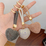Multi-color Love Heart Keychain Rhinestone Alloy Key Ring Women Handbag Pendant