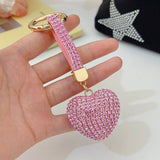 Multi-color Love Heart Keychain Rhinestone Alloy Key Ring Women Handbag Pendant