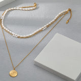 Natural Pearl Stainless Steel Pendant Necklace