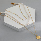 Natural Pearl Stainless Steel Pendant Necklace