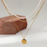 Natural Pearl Stainless Steel Pendant Necklace
