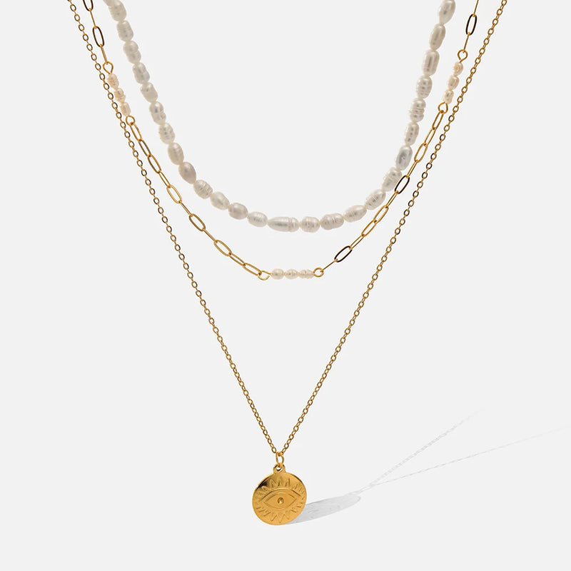 Natural Pearl Stainless Steel Pendant Necklace