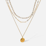 Natural Pearl Stainless Steel Pendant Necklace