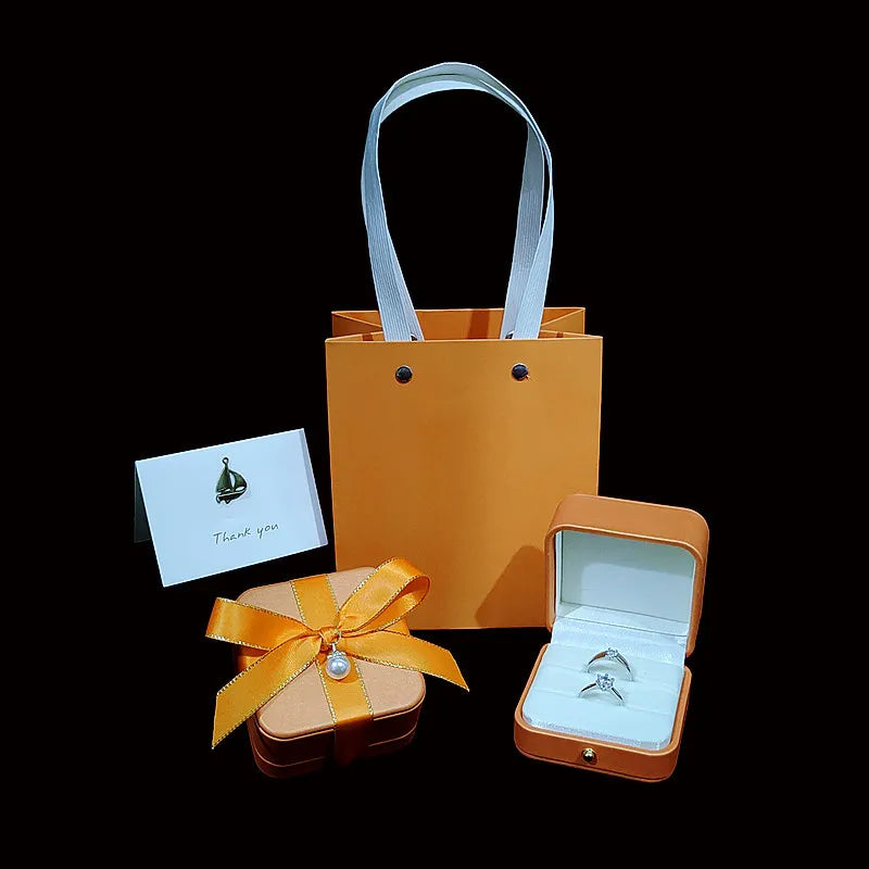 European-Style Light Orange Ring Box with Bag