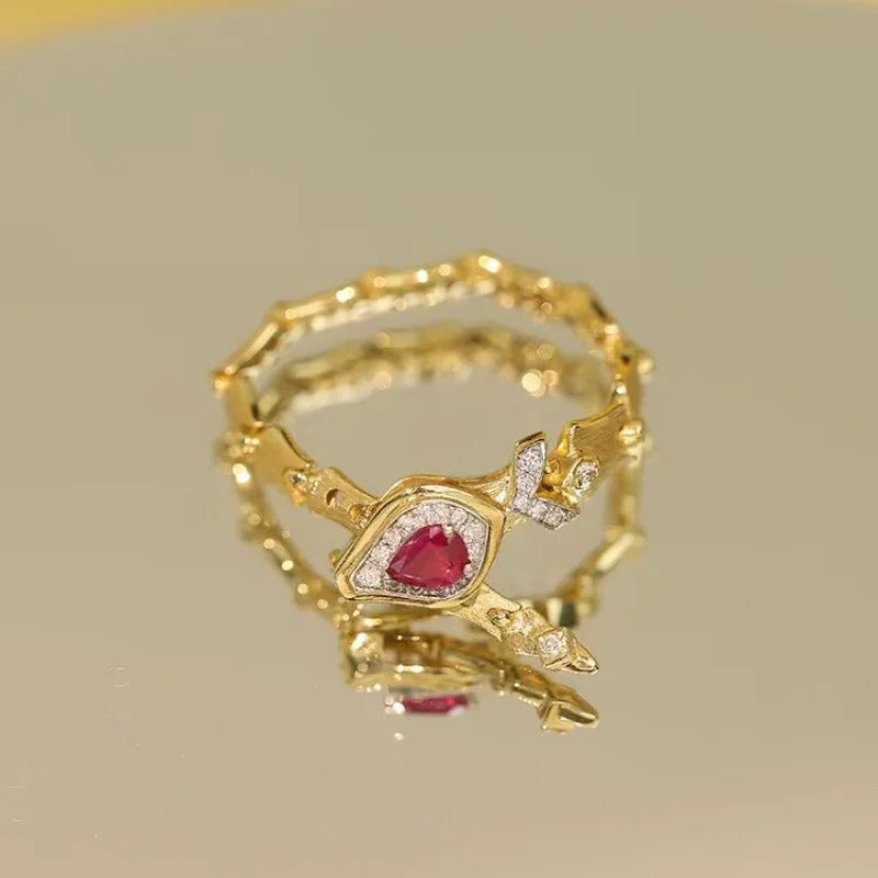 Vintage Sweet Silver Crystal Clasp Soft Chain Snake Ring