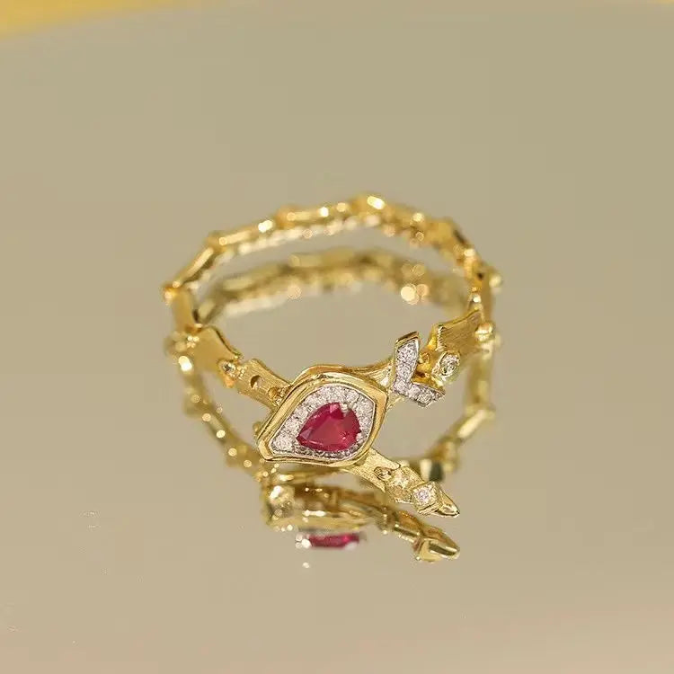Vintage Sweet Silver Crystal Clasp Soft Chain Snake Ring