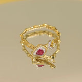 Vintage Sweet Silver Crystal Clasp Soft Chain Snake Ring