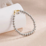 Silver Gray Pearl Hand String Bracelet for Women
