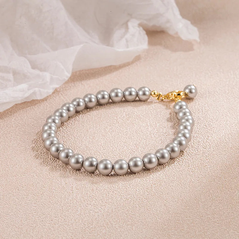 Silver Gray Pearl Hand String Bracelet for Women