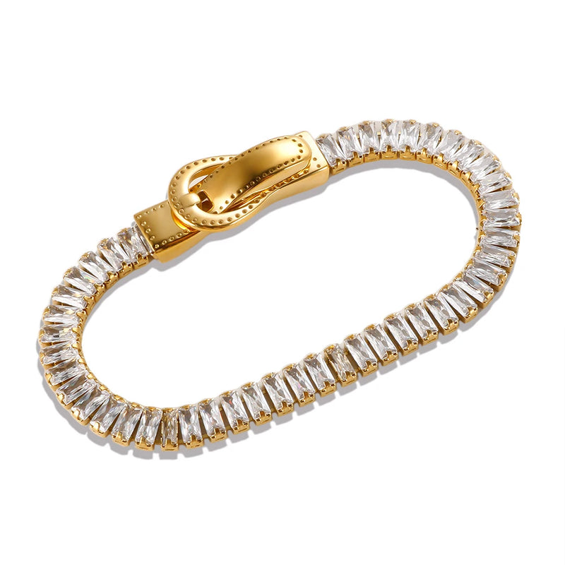 Zircon Double-Side Iron-Absorbing Buckle Stainless Steel Birthday Bracelet