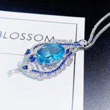 Light Silver Zircon Stone Pendant Chain Necklace Feather Choker