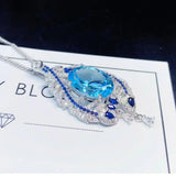 Light Silver Zircon Stone Pendant Chain Necklace Feather Choker