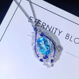 Light Silver Zircon Stone Pendant Chain Necklace Feather Choker