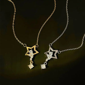 Sparkling Star Zircon Pendant Necklace 925 Sterling Silver Women