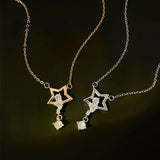 Sparkling Star Zircon Pendant Necklace 925 Sterling Silver Women