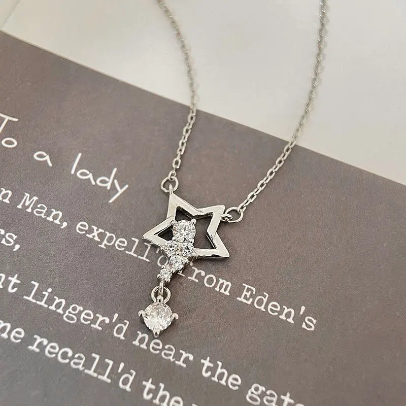 Sparkling Star Zircon Pendant Necklace 925 Sterling Silver Women