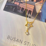 Sparkling Star Zircon Pendant Necklace 925 Sterling Silver Women