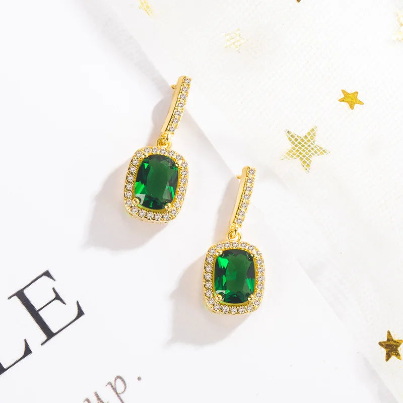 Emerald Drop Earrings 18k Yellow Wedding Jewelry