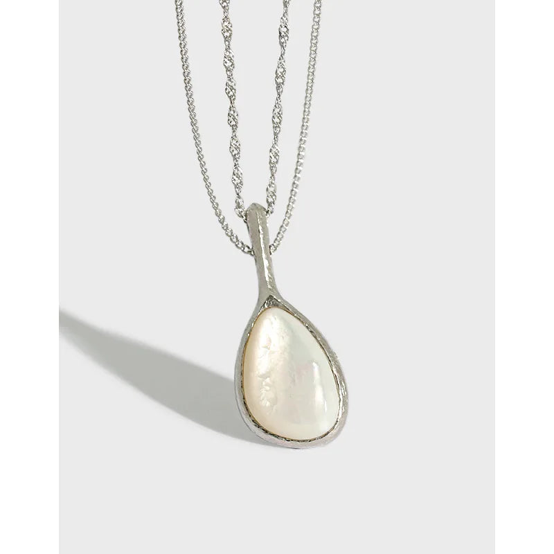 Drop-shaped Mother Shell S925 Silver Long Necklace Women's Sweater Chain