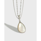 Drop-shaped Mother Shell S925 Silver Long Necklace Women's Sweater Chain