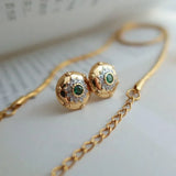 Vintage Carved Flower Stud Earrings with Green Zircon