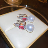 Zircon Square Pearl Hoop Earrings for Women
