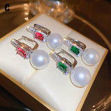 Zircon Square Pearl Hoop Earrings for Women