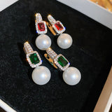 Zircon Square Pearl Hoop Earrings for Women