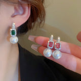 Zircon Square Pearl Hoop Earrings for Women