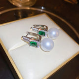 Zircon Square Pearl Hoop Earrings for Women