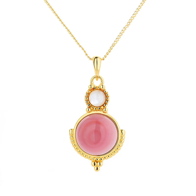 Pink Enamel Pearl Clavicle Chain Necklace for Girlfriend