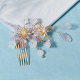 Pink Flower Hair Combs Leaves Clips Hanfu Dress Hair Decor Jewelry