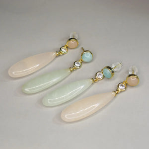 Pink Quartz Jade Gemstone Dangle Earrings 925 Sterling Silver