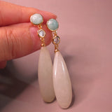Pink Quartz Jade Gemstone Dangle Earrings 925 Sterling Silver