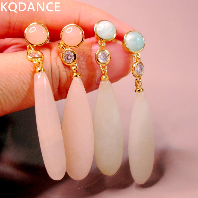 Pink Quartz Jade Gemstone Dangle Earrings 925 Sterling Silver