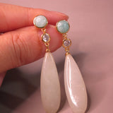 Pink Quartz Jade Gemstone Dangle Earrings 925 Sterling Silver