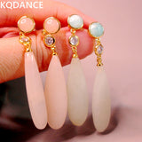 Pink Quartz Jade Gemstone Dangle Earrings 925 Sterling Silver