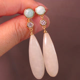 Pink Quartz Jade Gemstone Dangle Earrings 925 Sterling Silver