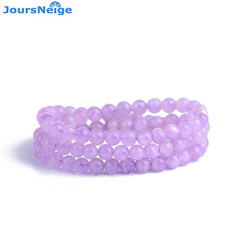 Light Purple Crystal Bracelet 6mm Round Beads Lucky for Women Multilayer Jewelry