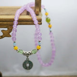 Light Purple Chalcedony Crystal Beads Bracelet with Ancient Coin Pendant