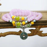 Light Purple Chalcedony Crystal Beads Bracelet with Ancient Coin Pendant